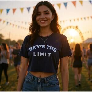 Interval Skys The Limit Short Sleeve Boxy Graphic Tee Navy Women's Size S NWT